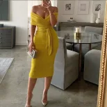 Womens Dress Set Sexy Tie Front Top High Waisted Pleated Skirt Fashionable Outfit for Parties or