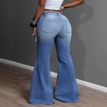 High Waisted Flare Jeans Stretchy Fashionable Distressed Design Casual Wear for Women Wholesale