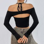Womens Sexy Off Shoulder Slim Fit Short Sleeve T Shirt Hollow Out Design American Style Spring S