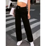 High Waisted Loose Fit Denim Trousers Casual Style Comfortable Fabric Flattering Design Perfect