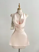 Backless Halter Dress Low Cut Fitted Waist Elegant Design Perfect for Parties and Events Ready t