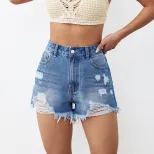 High Waisted Denim Shorts Loose Fit Casual Style Fashionable Design Summer Wear for Women Wholes