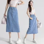 时尚牛仔半裙女小个子高腰半身裙夏复古开叉设计感a字中长款显瘦