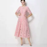 Elegant Womens Summer Dress with Hollow Embroidery and Waist Detail in Various Colors and Sizes for Casual Occasions