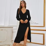 Elegant A Line Maxi Dress for Women Sexy V Neck High Waist Split Design Perfect for Parties and