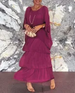Chiffon Batwing Sleeve Maxi Dress Elegant Round Neck Trendy Design Lightweight Fabric Perfect fo