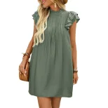 French Country Style Ruffled Dress Loose Fit Stand Collar Elegant Design Perfect for Spring Summ