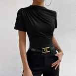 Slim Fit Half Turtleneck T Shirt Summer Essential Solid Color Short Sleeve Casual Style Wholesal