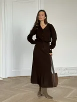 Womens Knitted Set Loose Fit Cardigan with Buttons Straight Skirt Autumn Winter Style Wholesale
