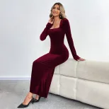 Velvet Mermaid Maxi Dress Long Sleeve Bodycon Fit Elegant Design Perfect for Parties and Formal