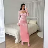 Womens Long Sleeve Sheer Mesh Dress Plush Fabric Hollow Out Design Slim Fit Nightclub Style Autu