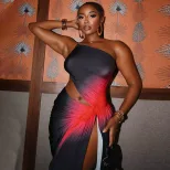 Asymmetrical Floral Print Bodycon Dress Sexy Off Shoulder Ruched Design High Slit Perfect for Pa