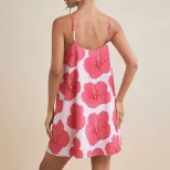 Summer Floral Print Halter Dress Loose Fit Flared Skirt Comfortable Fabric Casual Wear for Women