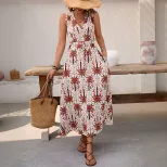 Tropical Floral Print Maxi Dress Sleeveless V Neck Flowy Design Perfect for Vacation or Resort W