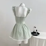 Lace Trim Bow Tie Mini Dress Womens Sleeveless Elegant Design Perfect for Parties Ready to Ship