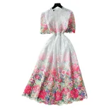 Gradient Floral Maxi Dress for Women Elegant Lace Details Summer Fashion low MOQ