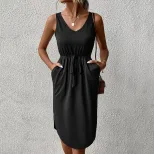 Sleeveless Casual Dress Solid Color Summer Style Comfortable Fit Perfect for Everyday Wear Whole