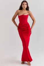 Multi Color Strapless Bodycon Jumpsuit Ruched Design Boned Structure Long Length Perfect for Par