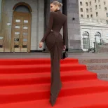 High Neck Long Sleeve Dress Solid Color Ruffled Design Hollow Out Elegant Style Perfect for Autu