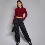 Womens Slim Fit Hooded T Shirt Burgundy Color Casual Style Autumn Winter Wear Wholesale Availabl