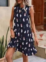 Loose Floral Print Sleeveless Dress Comfortable Fit Lightweight Fabric Summer Style Available fo