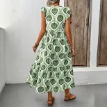 Vintage Inspired Geometric Print Sleeveless Ruffle Dress Unique Design Trendy Style Perfect for
