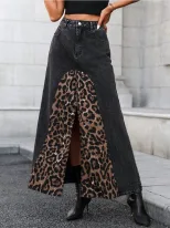 Leopard Print Denim Skirt Versatile Stylish Autumn Fashion Perfect for Streetwear Wholesale Avai