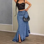 Slim Fit Long Denim Mermaid Skirt High Waist Butt Lifting Elegant Design Perfect for Casual and