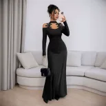 Elegant Black Lace Bodycon Dress for Women Long Sleeve Slim Fit Spring Summer Style Wholesale Av