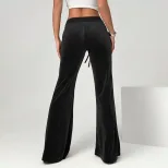 Custom Womens Velvet Wide Leg Trousers Drawstring Flattering Fit Spring Summer Style Perfect for
