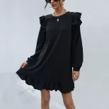 Floral Ruffle Loose Dress Elegant Autumn Style Vintage Inspired Comfortable Fit Wholesale Availa