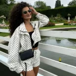 Polka Dot Stand Collar Loose Jacket and High Waist Mini Shorts Set Womens Two Piece Outfit Casua