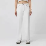 High Waisted Embroidered Denim Trousers Straight Leg Womens Fashion Casual Style Wholesale Avail