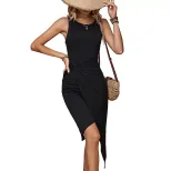 Black Asymmetrical Bodycon Dress Summer Fashion European and American Style Casual or Party Wear