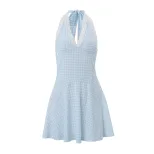 Summer Womens Dress Stylish Plaid Backless Halter Neck Fitted Waist Perfect for Parties or Casua