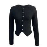 Womens Cropped Long Sleeve T Shirt Minimalist Style Chic Design Spring Summer Fashion Wholesale