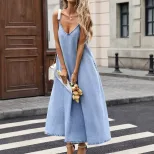 V Neck Denim Maxi Dress Fashionable Sleeveless Casual Style Perfect for Summer Vacations Wholesa
