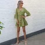 Loose Fit Solid Color Doll Dress Short Sleeve Lapel Design Casual Style Perfect for Spring and S