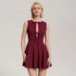 Summer Womens Dress Slim Fit Waist Defining Bow Detail Sleeveless Elegant Style Perfect for Part