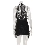 French Inspired Backless Halter Dress Ruffled Hem Asymmetrical Design Sexy Fit Perfect for Summe