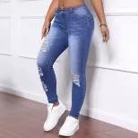 Skinny Jeans High Elasticity Distressed Design Versatile Fit Womens Casual Wear Wholesale Availa