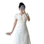 Womens Summer Dress Lightweight V Neck A Line Waist Tie Elegant Apricot Color bulk order