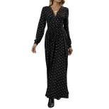 Elegant Vintage Lace V Neck Dress with Bow and Floral Print Womens Fashion Perfect for Parties a