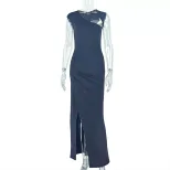 Asymmetrical Hollow Out Bodycon Dress Solid Color Slim Fit Long Length Evening Party Gown Wholes
