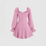 Pink Sweetheart Puff Sleeve Mini Dress Square Neck Waist Defining Flattering Fit Spring Summer F