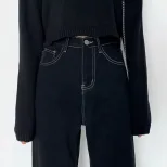 黑色直筒阔腿牛仔裤女2023新款韩版学生高腰宽松显瘦百搭遮胯长裤
