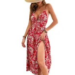 Red Floral Print Maxi Dress Summer Vacation Style Perfect for Dates and Parties Available for Wh