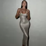 Sequin Bodycon Dress Slim Fit Spaghetti Straps Beaded Detail Evening Wear for Parties Wholesale
