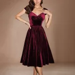 Burgundy Velvet Off Shoulder Maxi Dress Elegant Flare Skirt Evening Gown Perfect for Parties Who
