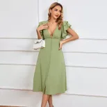 V Neck A Line Dress Sexy Backless Design Mid Length Spring Summer Collection Wholesale Womens Fa